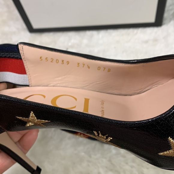 Gucci black leather Sylvie vintage web star/ bee pumps - Picture 4 of 11